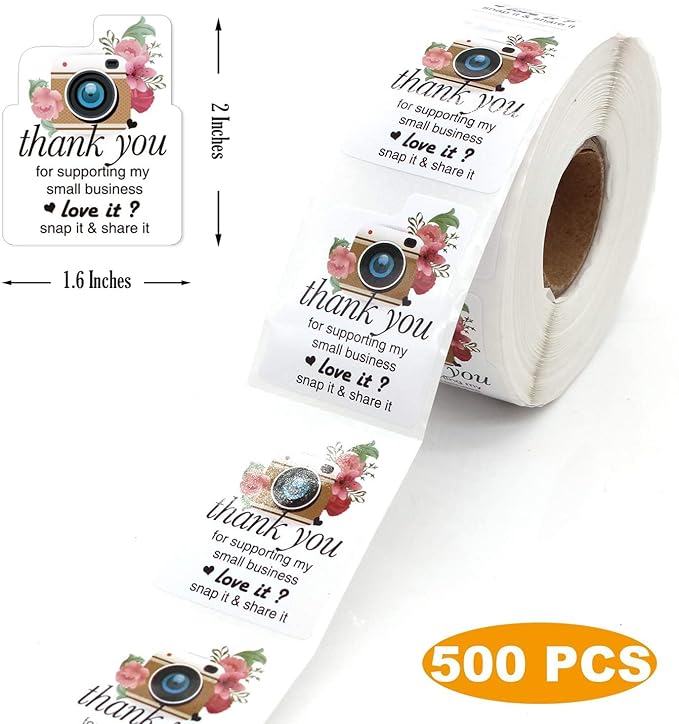 Thank You Snap & Share Stickers – 1000 Pack (2×1.6 inch)