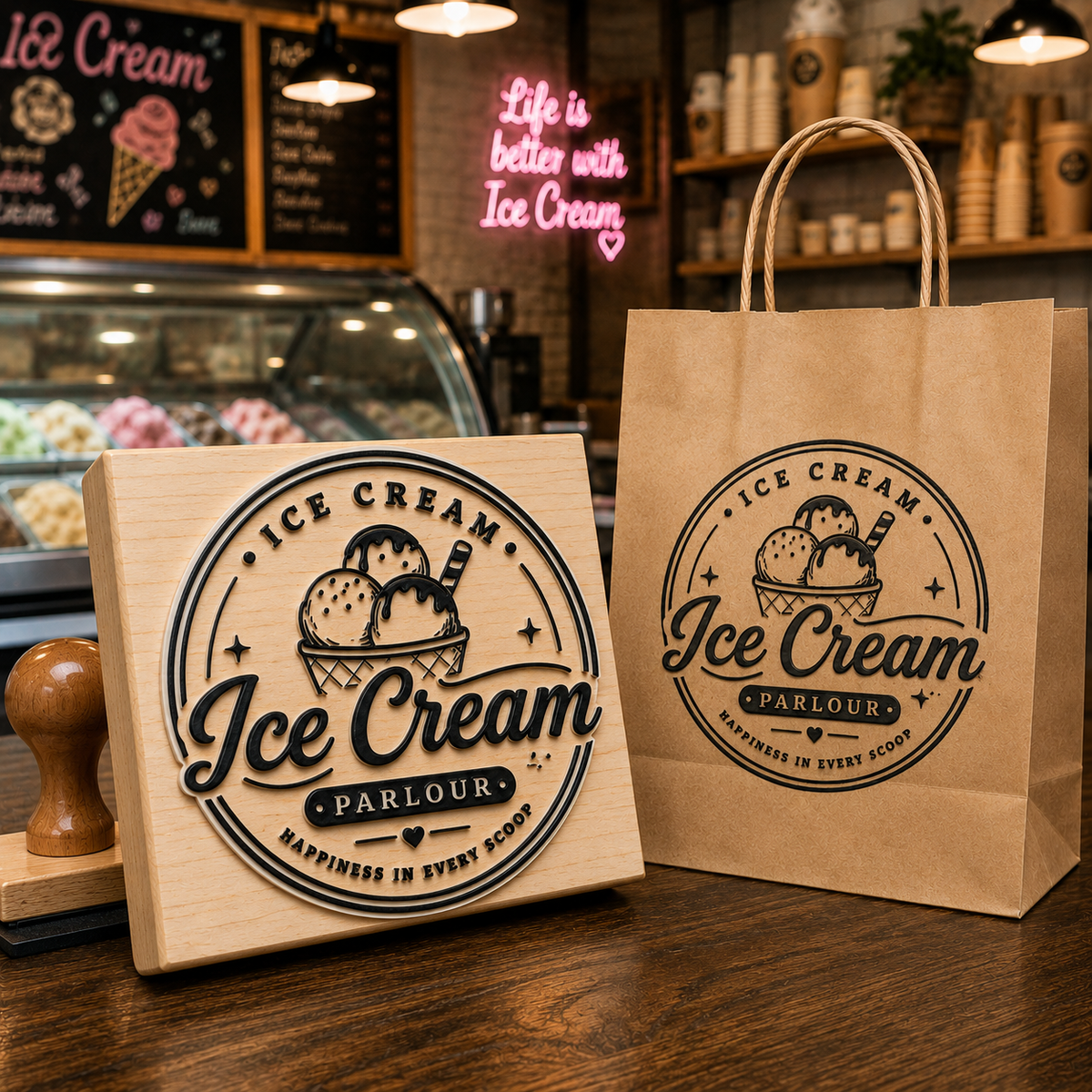 Big Custom Stamp for Ice Cream Parlour | Logo Stamp – StampMyMark®