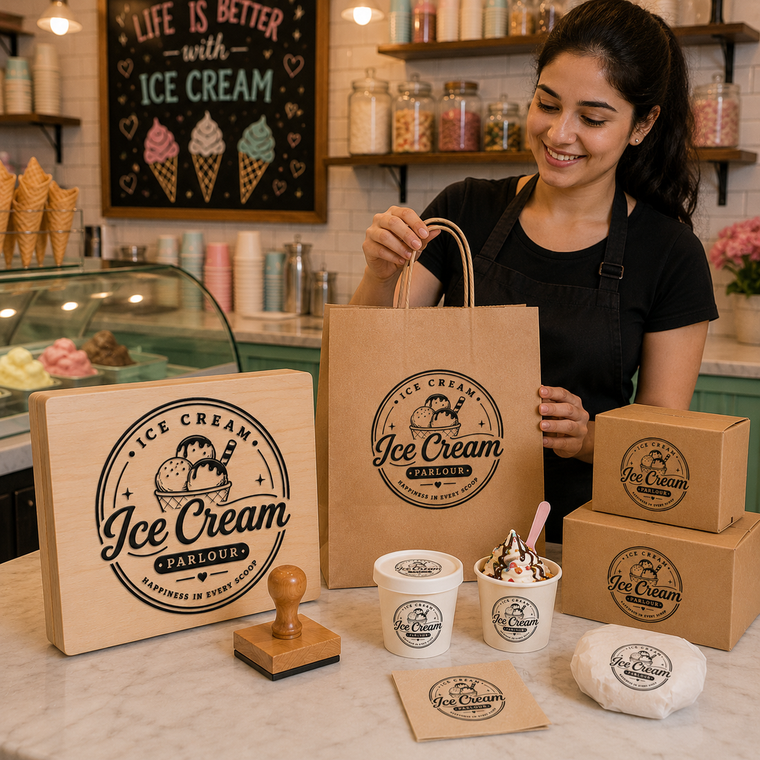 Big Custom Stamp for Ice Cream Parlour | Logo Stamp – StampMyMark®