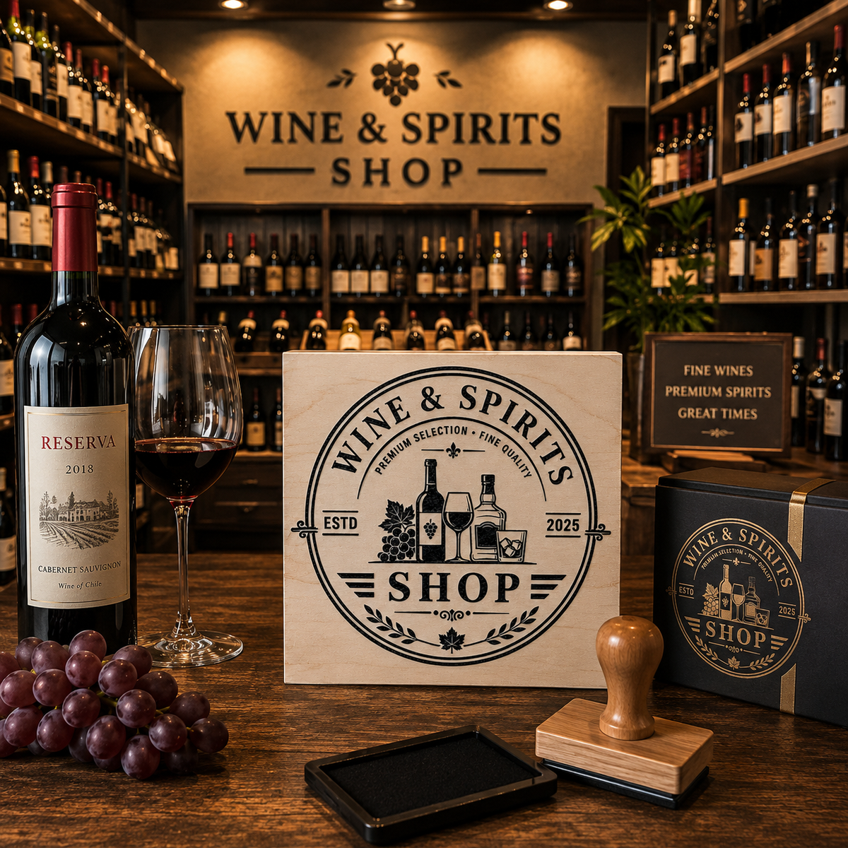 Big Custom Stamp for Wine & Spirits Shop | Logo Stamp – StampMyMark®