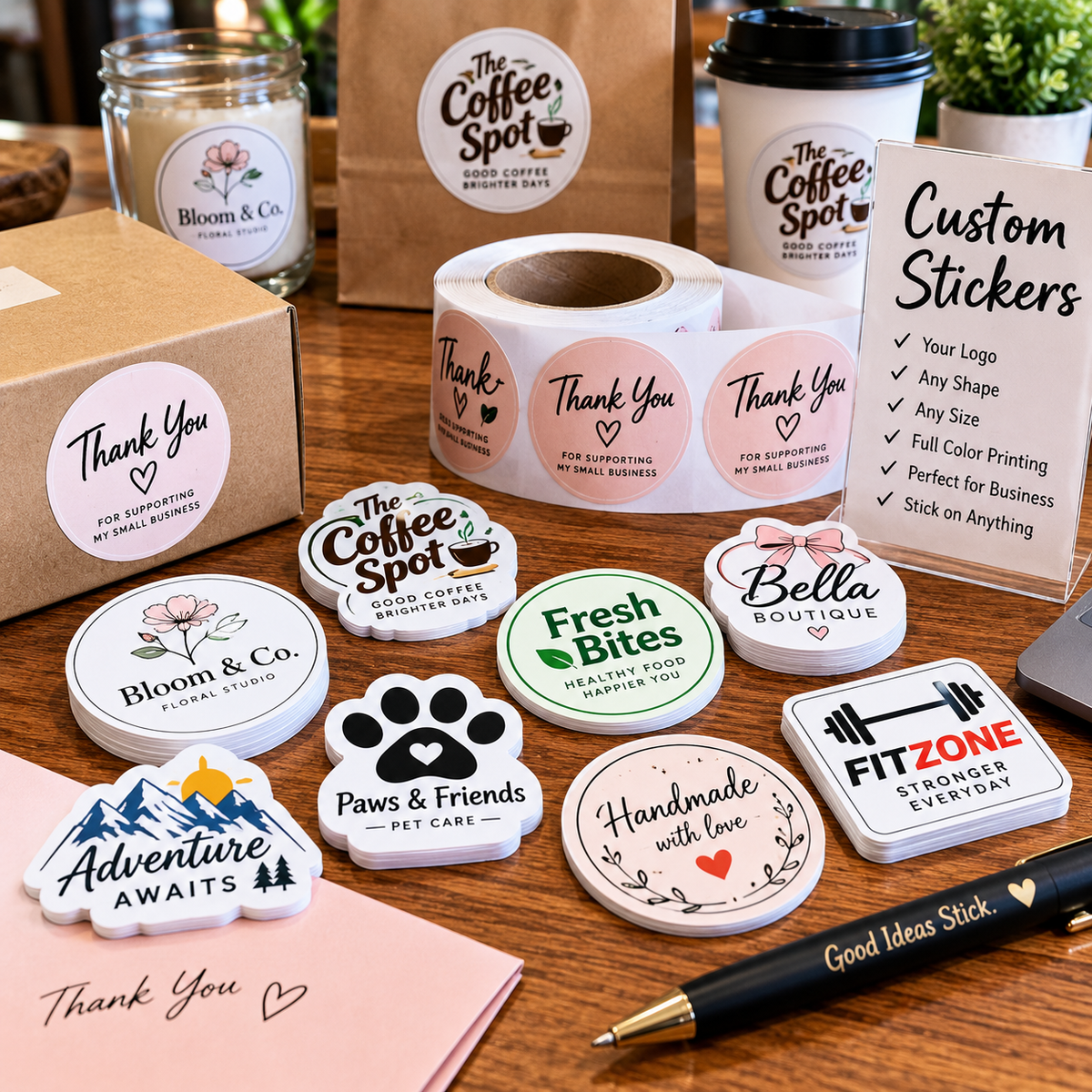 Custom logo stickers — 500 pcs