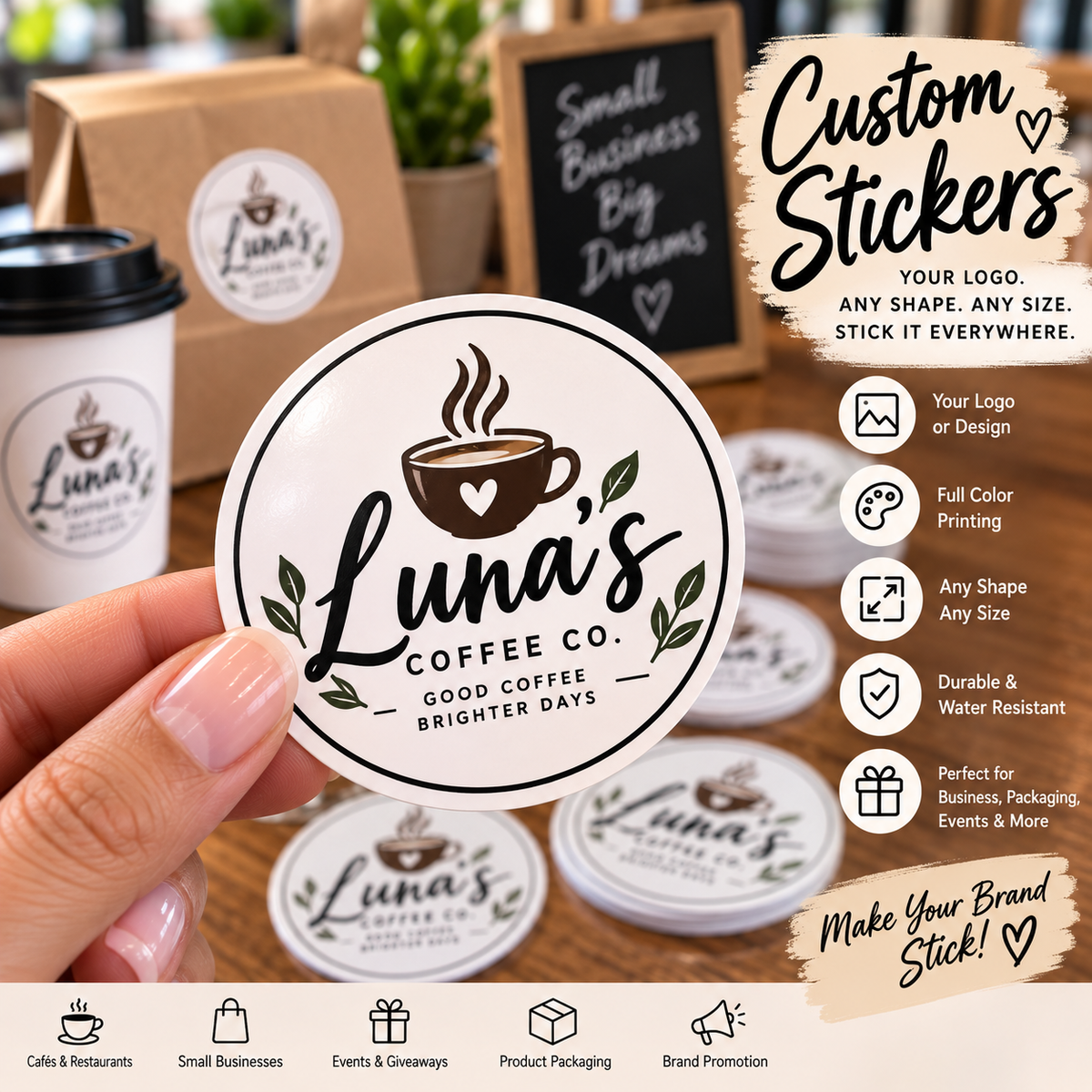 Custom logo stickers — 500 pcs