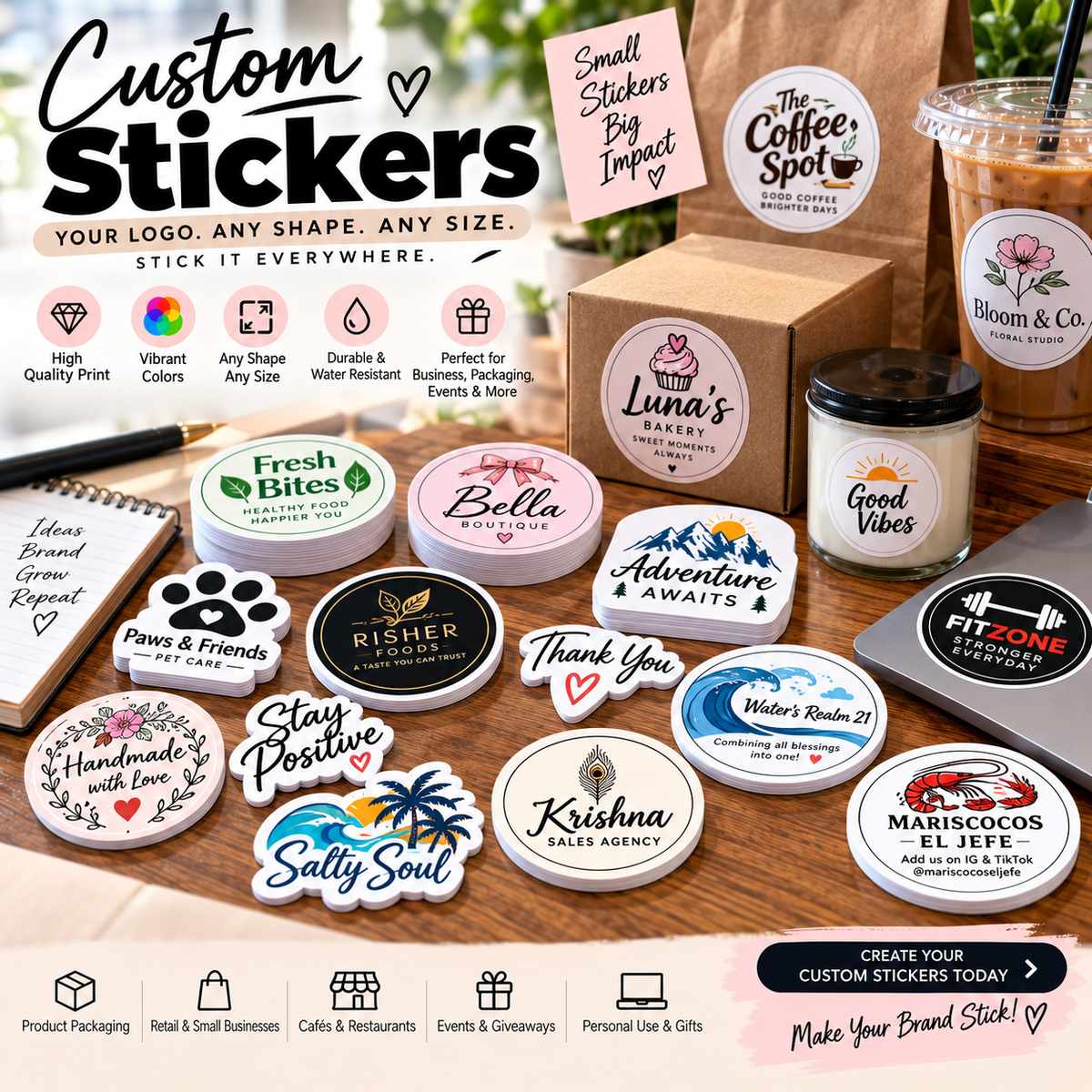 Custom logo stickers — 500 pcs