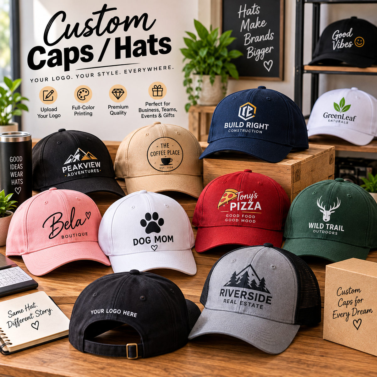 Custom Logo Caps – Pack of 2