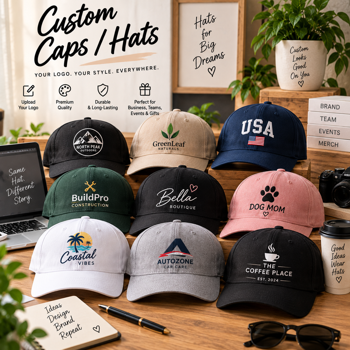 Custom Logo Caps – Pack of 2