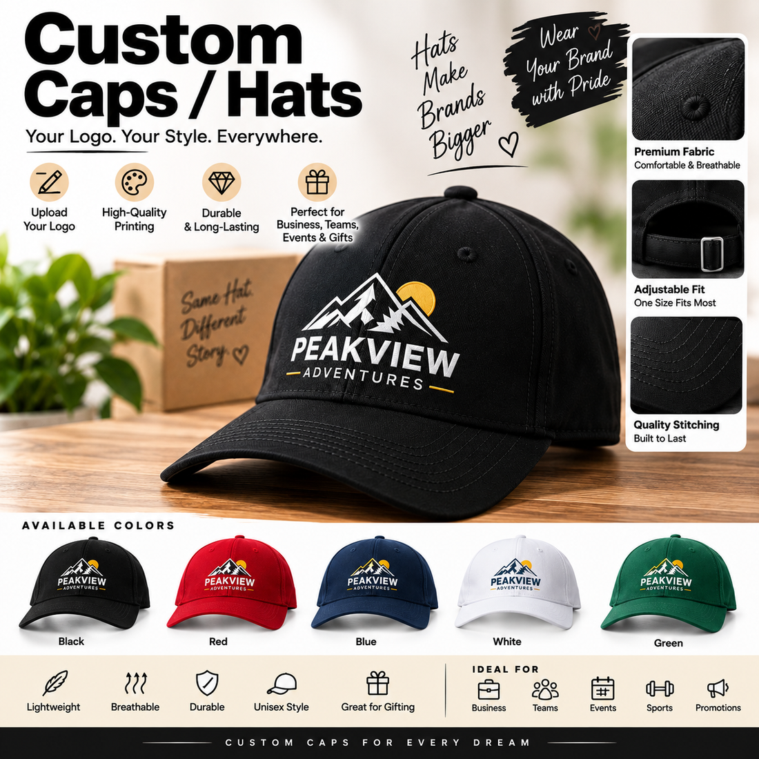 Custom Logo Caps – Pack of 2