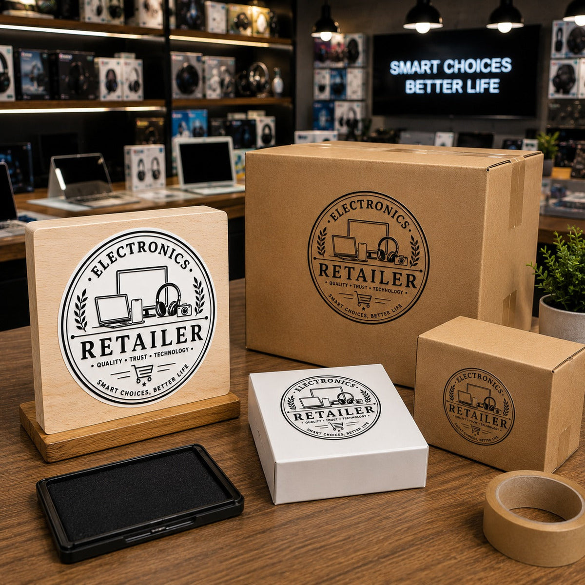 Big Custom Stamp for Electronics Retailer | Logo Stamp – StampMyMark®
