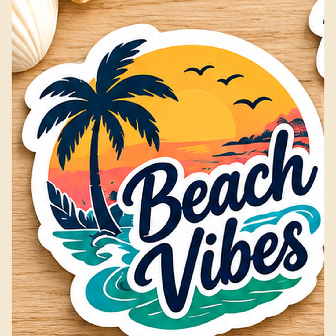 Beach Vibes tropical sunset vinyl sticker