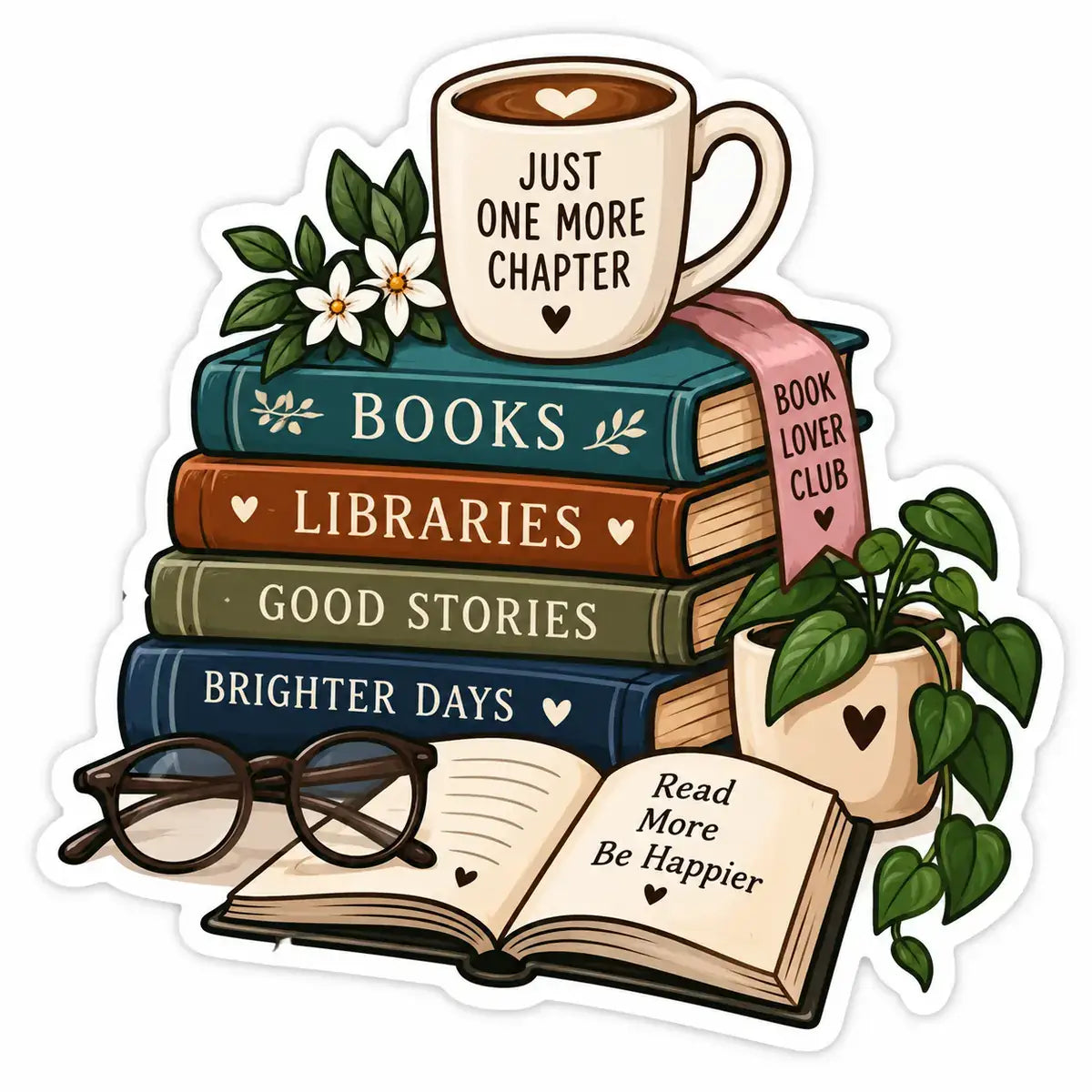 Books libraries good stories book lover vinyl sticker