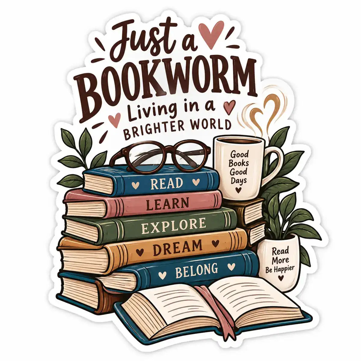 Bookworm Brighter World books and reading vinyl sticker