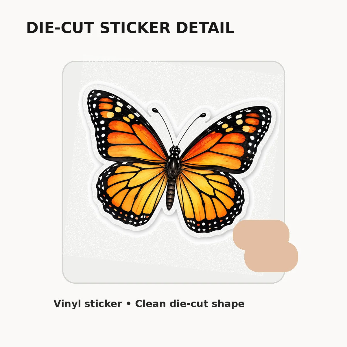 Butterfly die-cut vinyl sticker peel and material detail