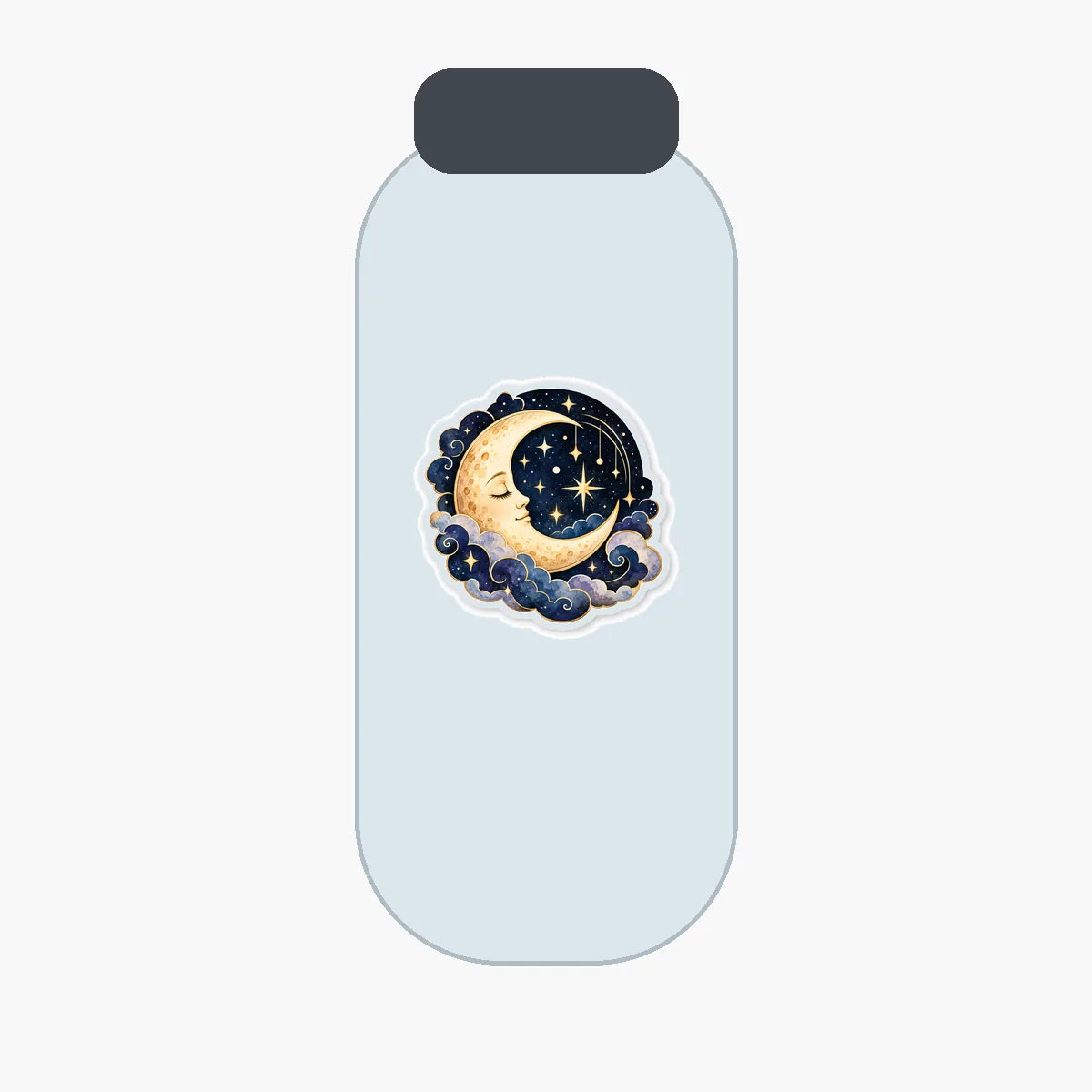 Celestial moon and stars vinyl sticker on bottle