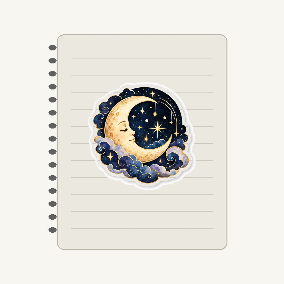 Celestial moon and stars vinyl sticker on notebook