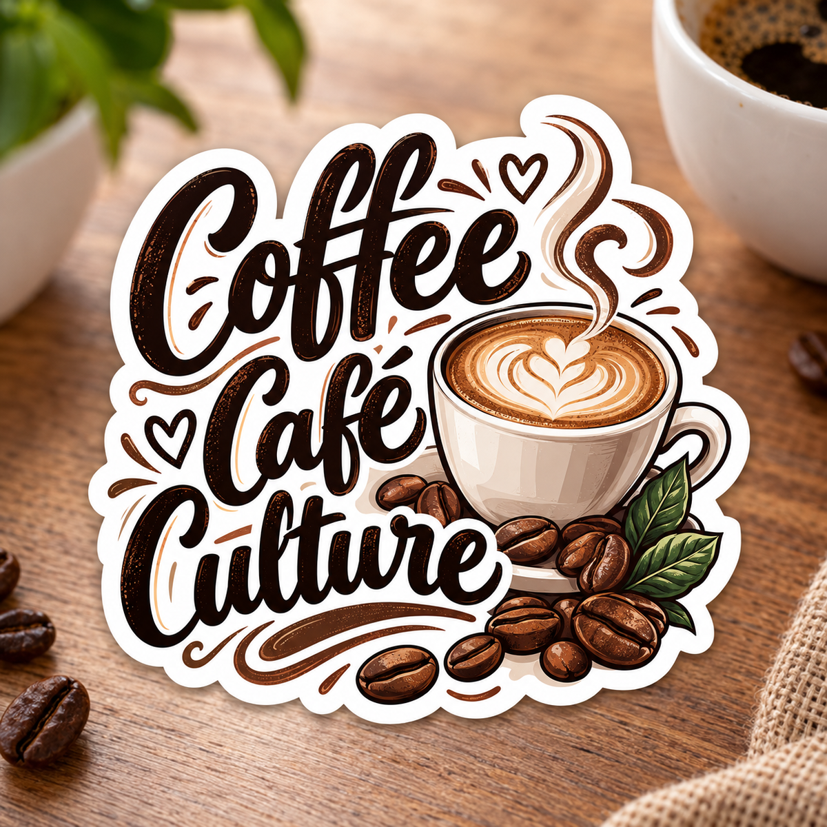 Coffee Café Culture sticker displayed on a café table