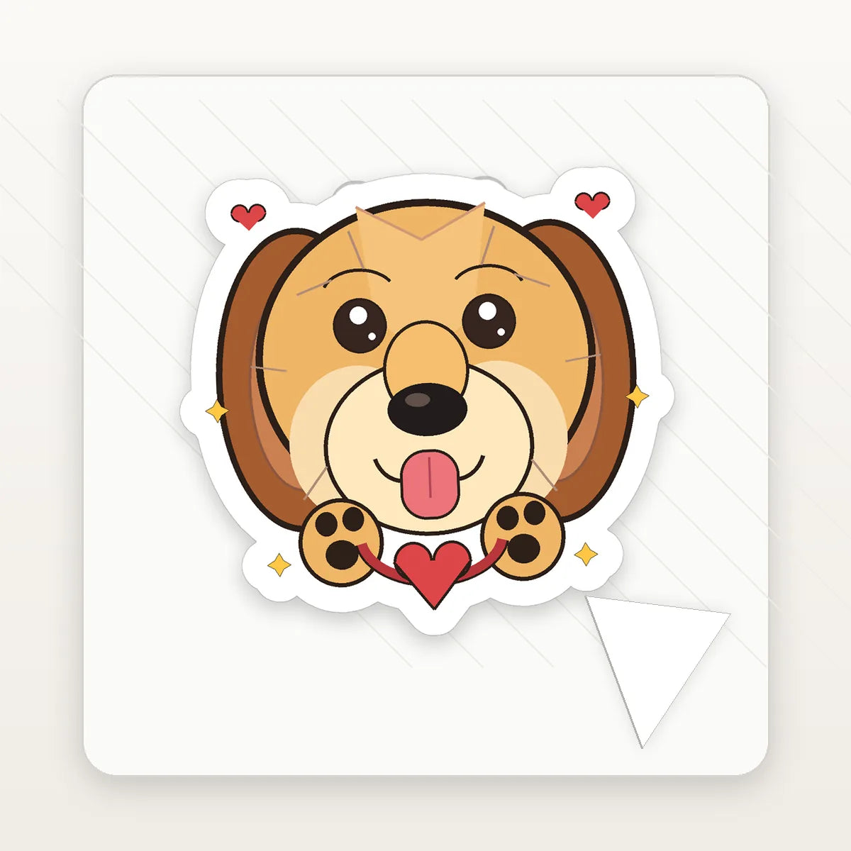 Dog lover puppy die-cut sticker peel and backing detail
