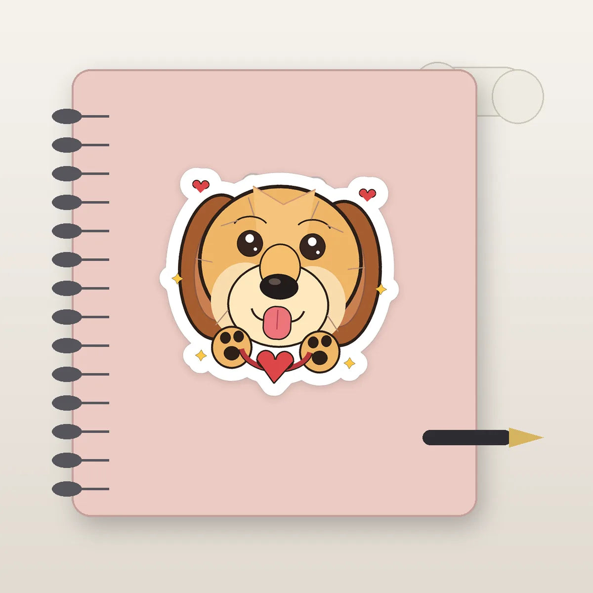Dog lover puppy sticker displayed on notebook