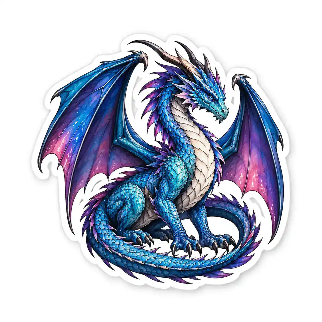 Fantasy dragon die-cut vinyl sticker on white background