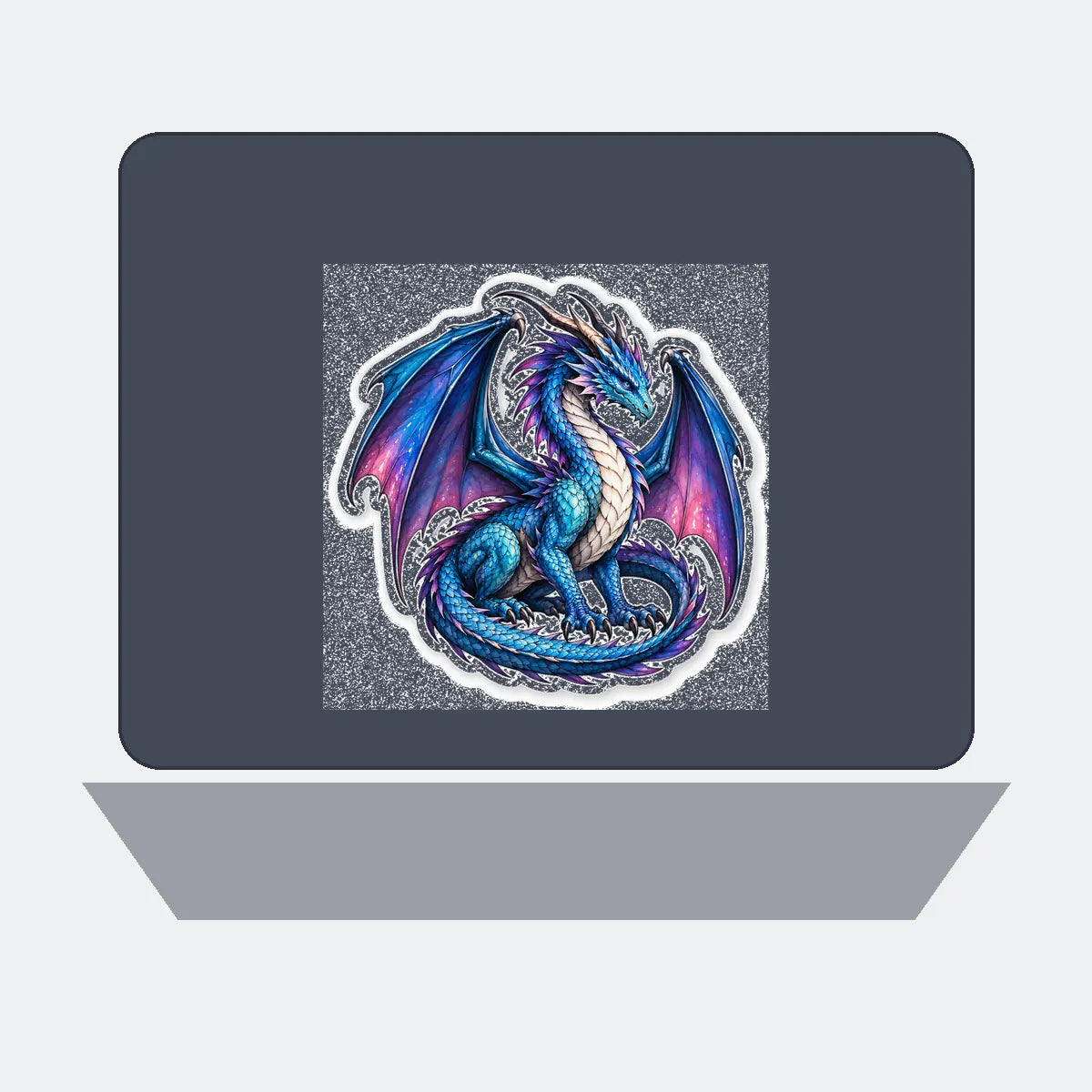 Fantasy dragon die-cut vinyl sticker displayed on laptop