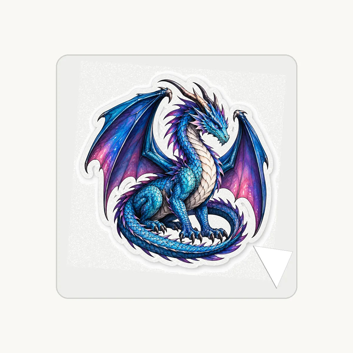 Fantasy dragon die-cut vinyl sticker peel and backing detail