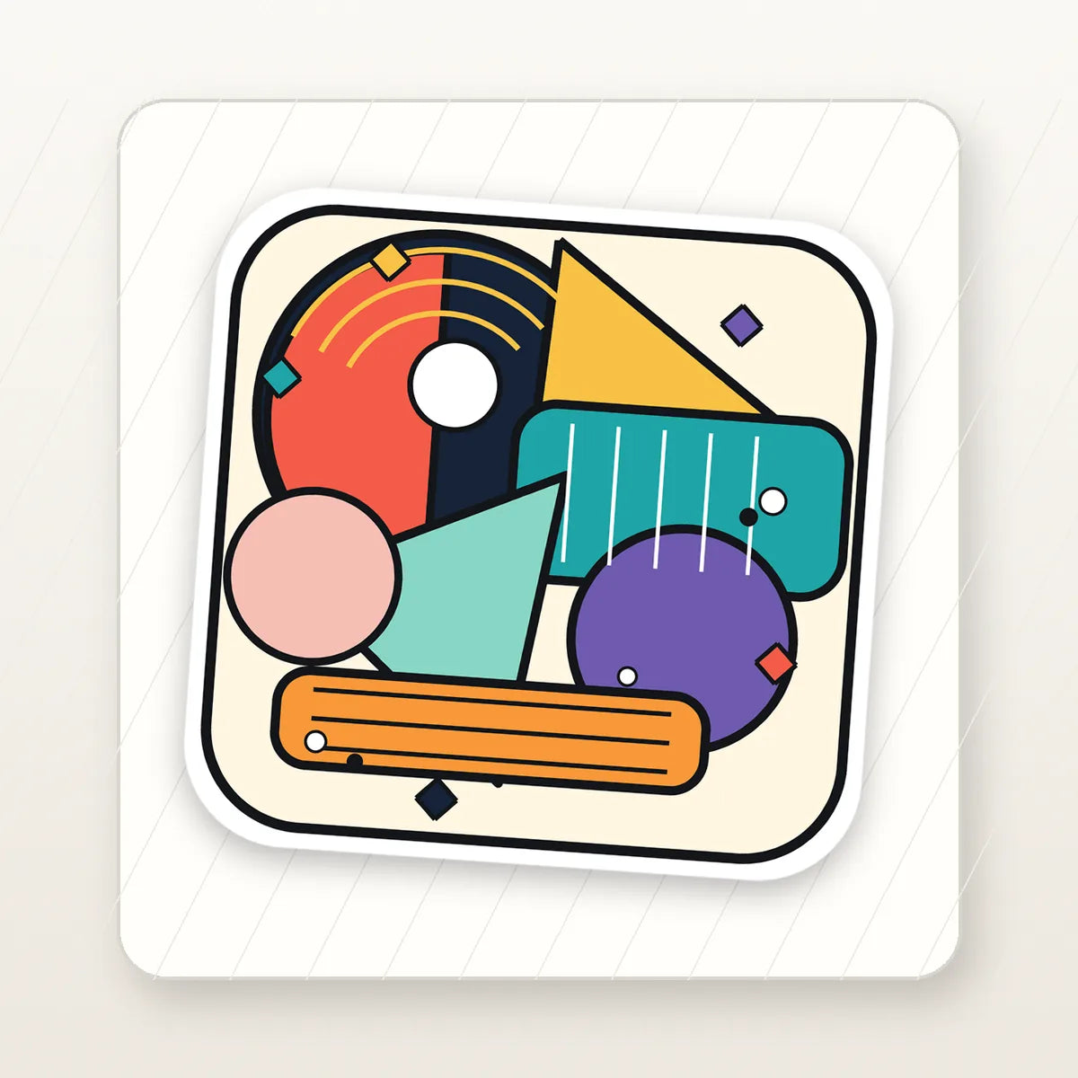 Geometric die-cut sticker on backing paper close-up