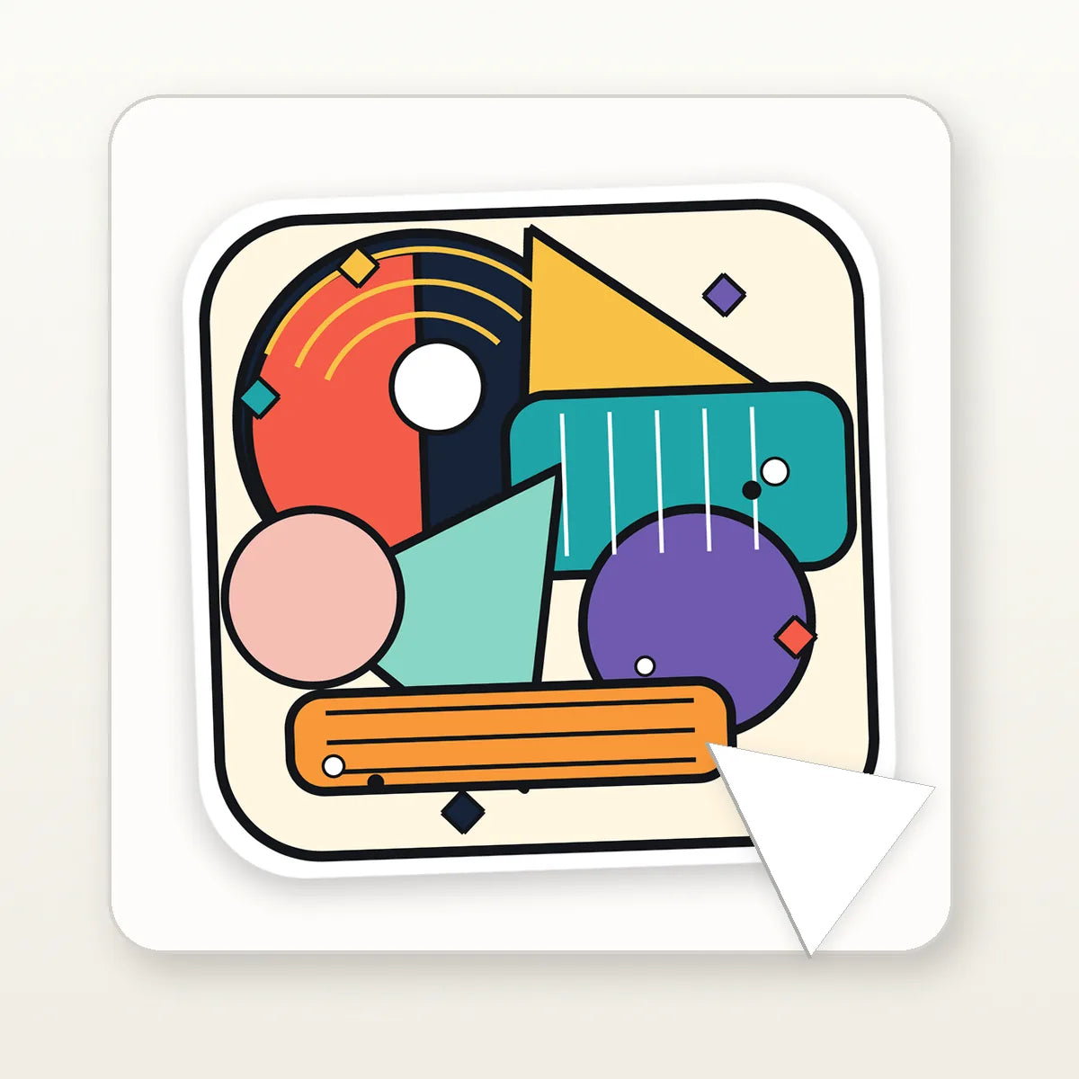 Geometric die-cut sticker peel and backing detail