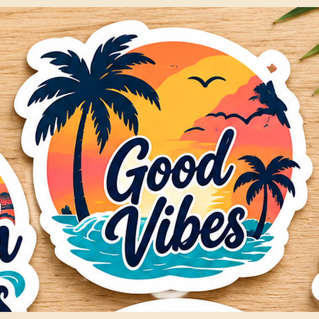 Beach Vibes tropical sunset vinyl sticker