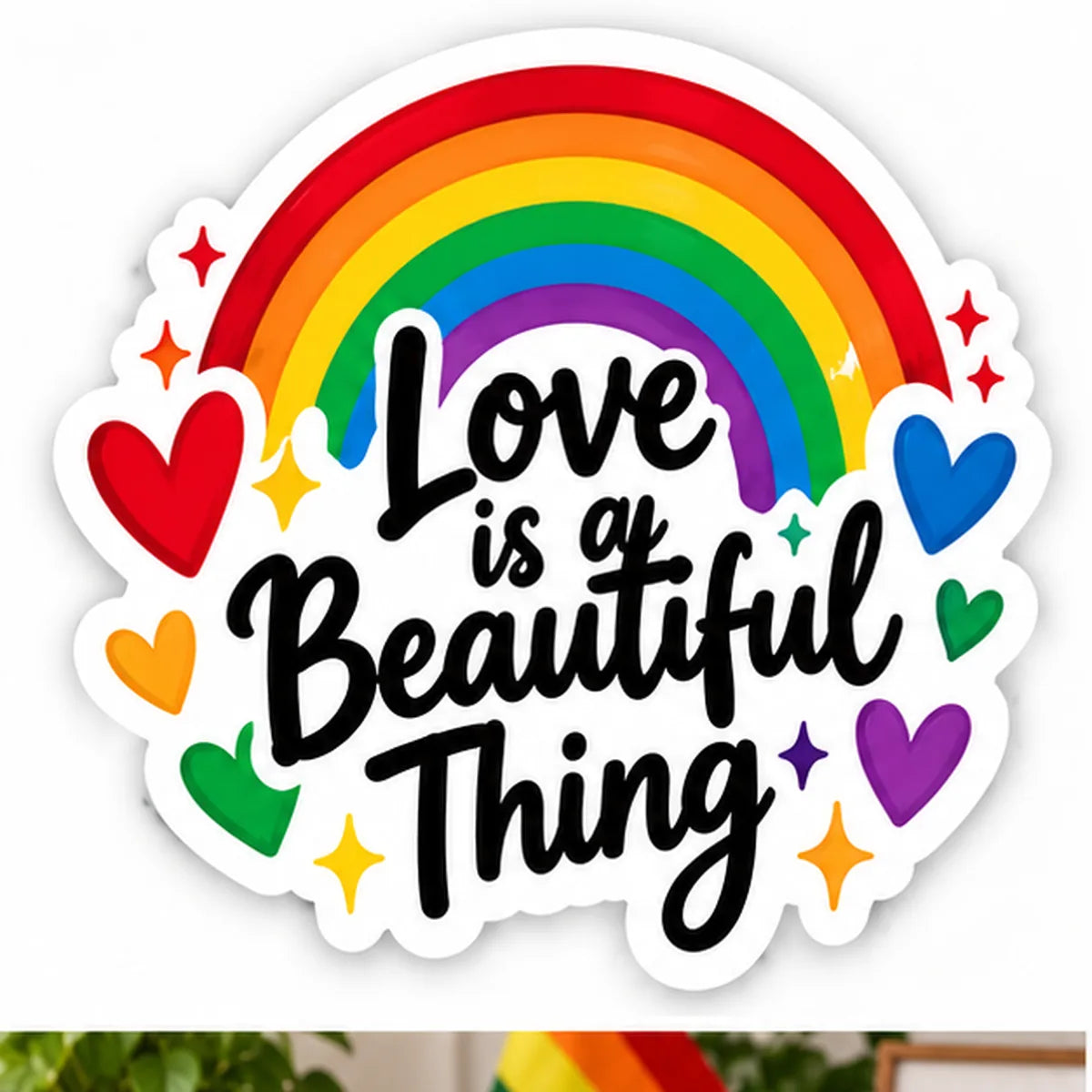 Rainbow Pride Love is a Beautiful Thing die-cut sticker hero image