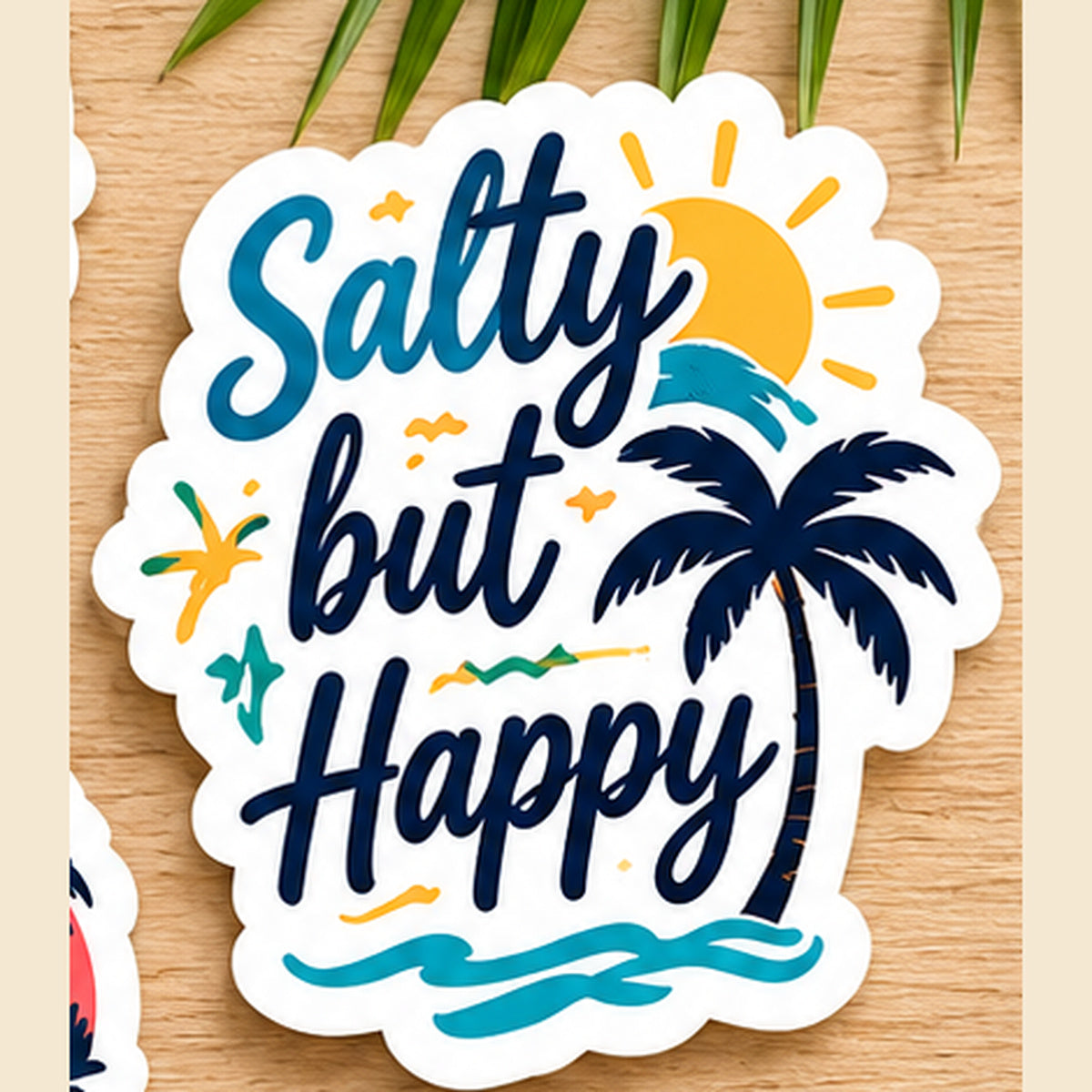 Salty but Happy tropical beach vinyl sticker