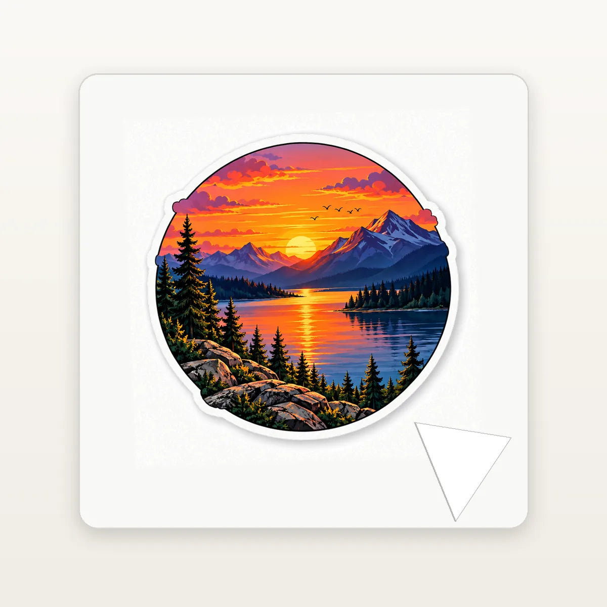 Sunset landscape die-cut sticker peel and backing detail