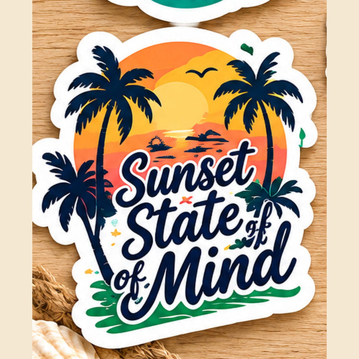 Sunset State of Mind tropical palm tree vinyl sticker