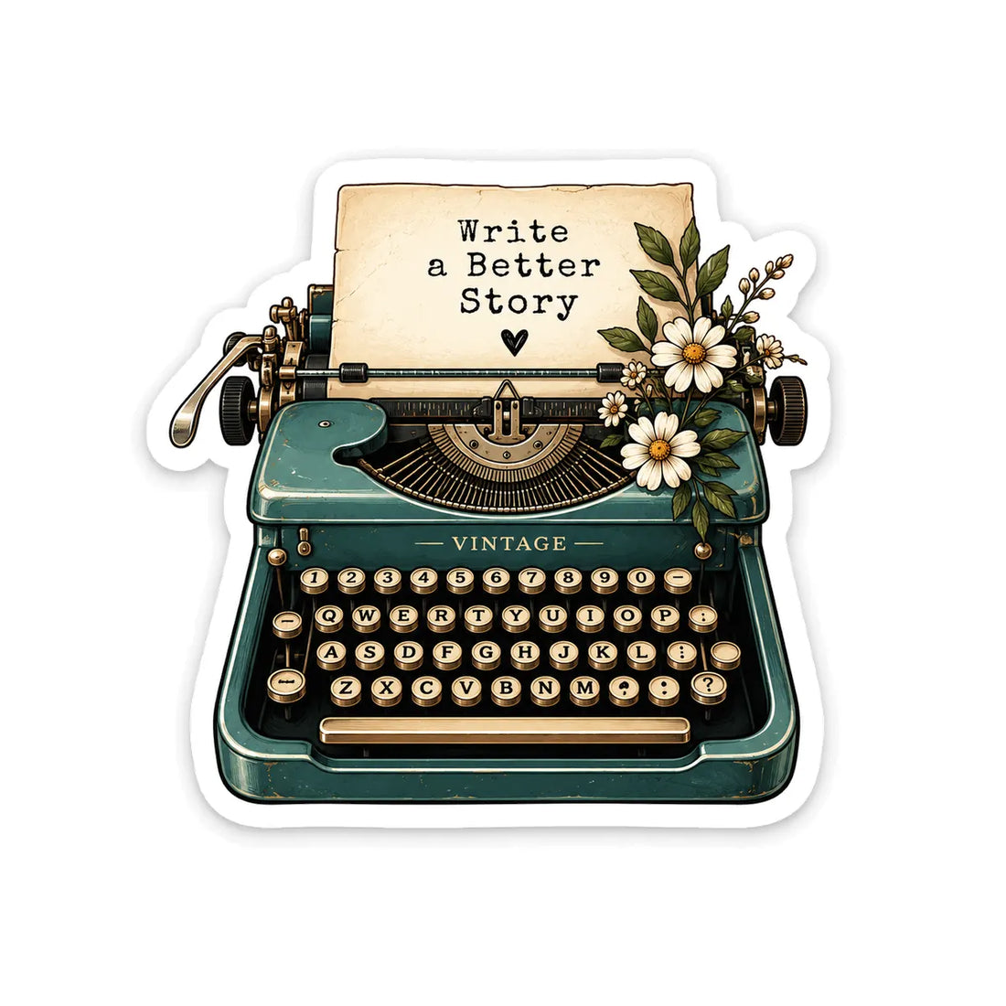 Vintage teal typewriter die-cut vinyl sticker