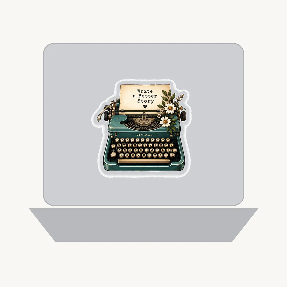 Vintage teal typewriter die-cut vinyl sticker