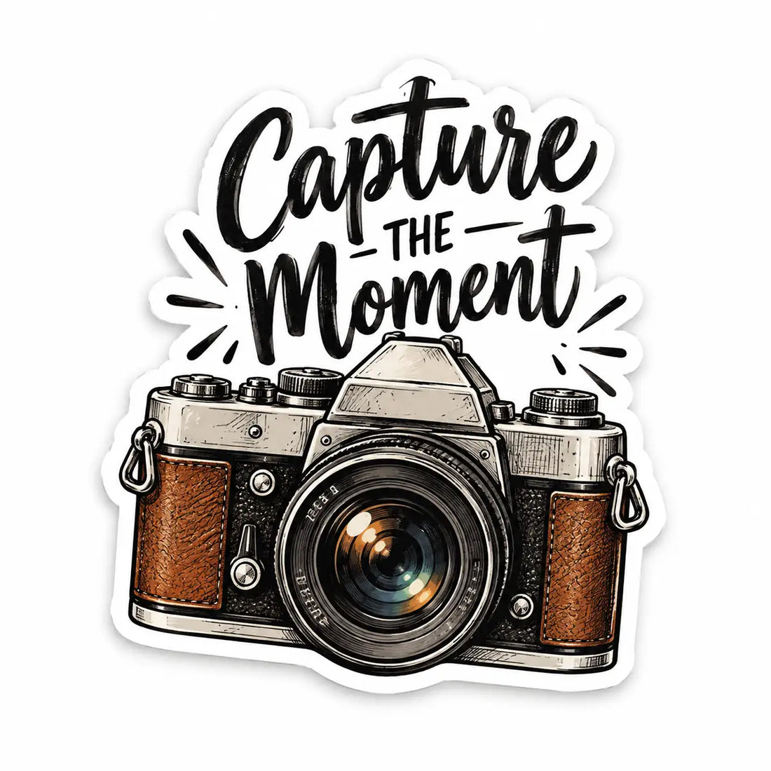 Vintage camera Capture the Moment die-cut vinyl sticker