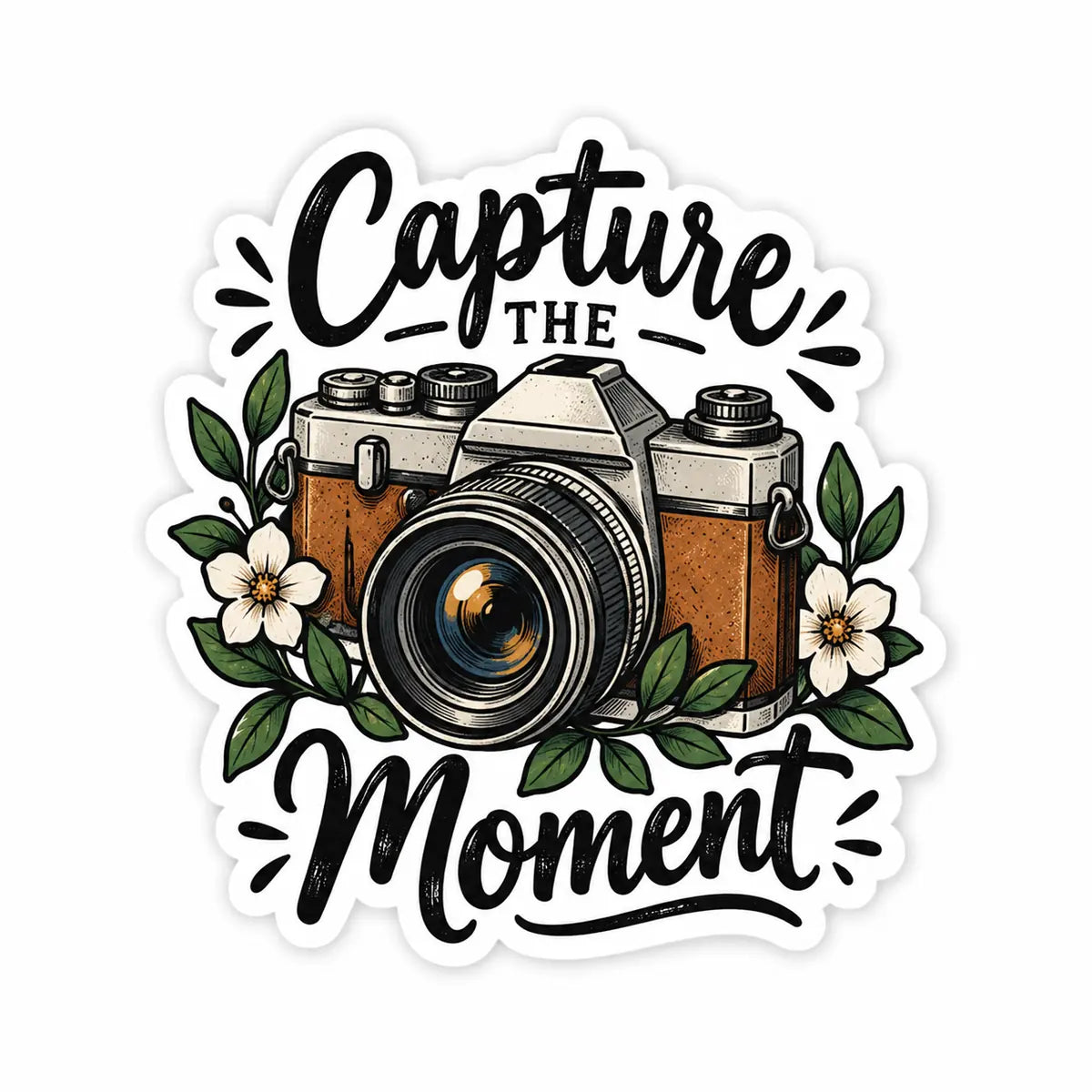 Retro camera Capture the Moment die-cut vinyl sticker