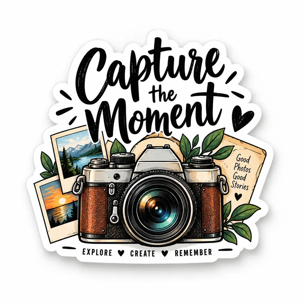 Capture the Moment vintage camera travel vinyl sticker